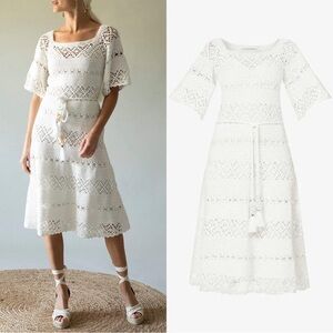 Zimmermann Cassia Open Weave Crochet Midi Dress Size 8 NWT Ivory